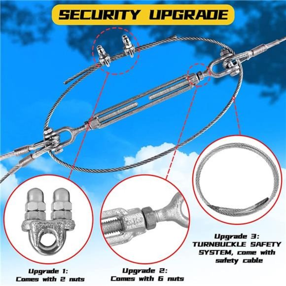 100FT Zip Lines for Kids and Adults Outdoor with UFO Light Up Zipline Trolley - Picture 6 of 6